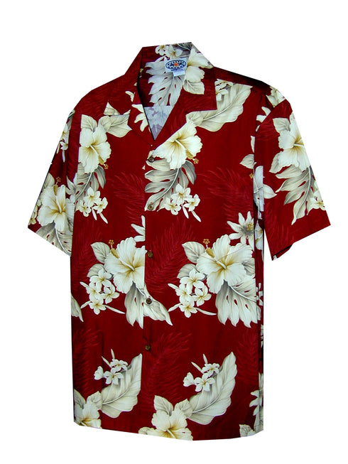 Pacific Legend Mens Plumeria Hibiscus Feather Fern Shirt